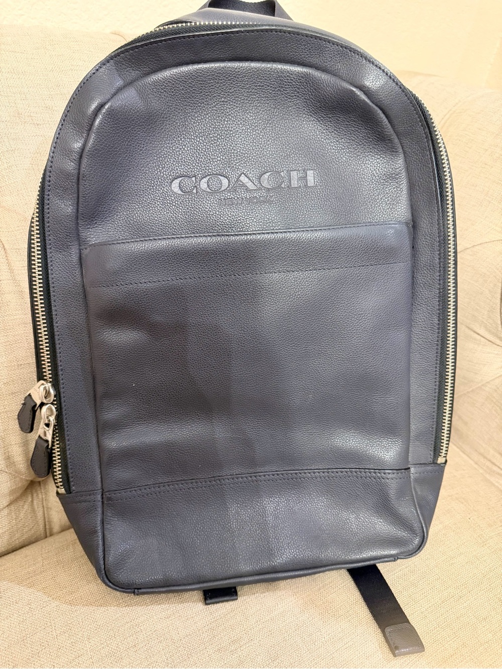 Coach Men's Charcoal Leather laptop Backpack - Coach